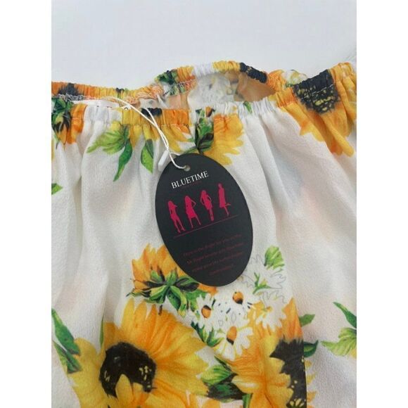 New Bluetime Sunflower Crop Cold Shoulder Blouse - Picture 5 of 6